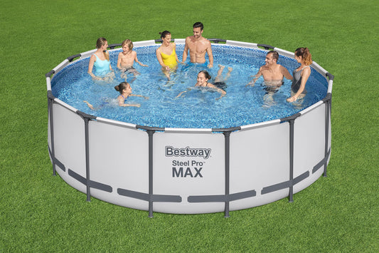 BESTWAY 5612X Abnehmbarer Pool Steel Pro Max 427 x 122 cm, mit Kartusche 3.028 L/H Abdeckung und Leiter, 56088, Blau