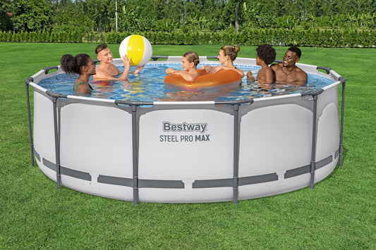 Bestway® Steel Pro MAX™ Aufstellpool-Set mit Filterpumpe Ø 366 x 100 cm, lichtgrau, rund