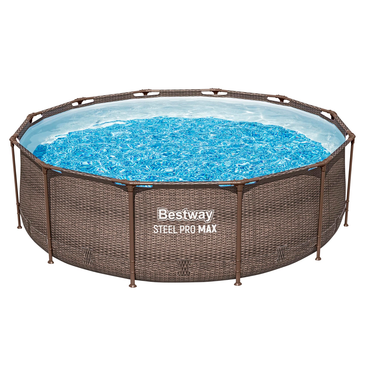 Bestway Steel Pro MAX Solo Pool ohne Zubehör 366 x 100 cm, Rattan-Optik (Schokobraun), rund