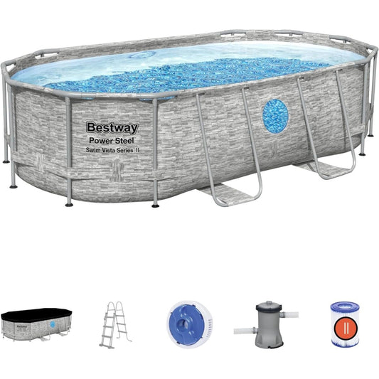 Bestway 4,27 m x 2,50 m x 1,00 m Oval Pool Set, 56088, Blau