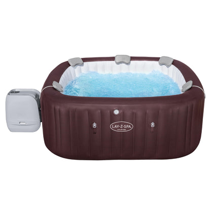 Bestway LAY-Z-SPA Energiespar-Whirlpool Maldives HydroJet Pro, 201 x 201 x 80 cm, 7 Personen, Heizung, Frostwächter, 8 HydroJet-Düsen, 180 AirJet-Düsen, App-Steuerung, Thermo-Abdeckung, Mahagoni, LEDs
