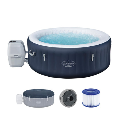 Bestway Lay-Z-SPA Energiespar-Whirlpool Miami AirJet, Ø 180 x 66 cm, 4 Personen, Heizung, Frostwächter, 120 AirJet-Düsen, Energiespardämmung, Thermo-Abdeckung, Dunkelblau