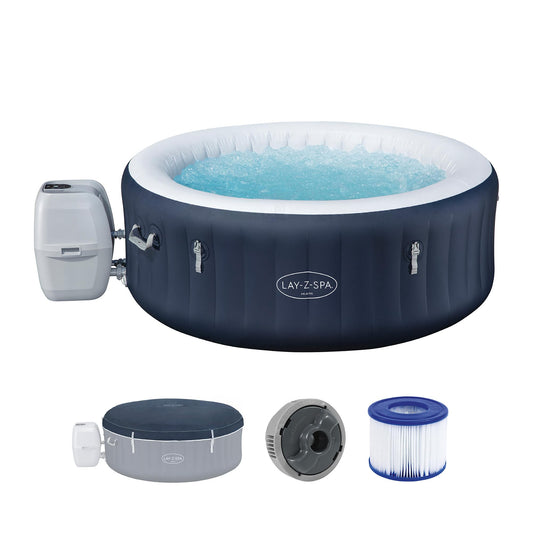 Bestway Lay-Z-SPA Energiespar-Whirlpool Miami AirJet, Ø 180 x 66 cm, 4 Personen, Heizung, Frostwächter, 120 AirJet-Düsen, Energiespardämmung, Thermo-Abdeckung, Dunkelblau