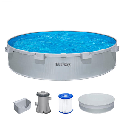 Bestway Stahlwandpool Set 305 x 61 cm, Rund, Grau – Aufstellpool mit Filterpumpe für den Garten, 3790 Liter Gartenpool im Industrial-Look