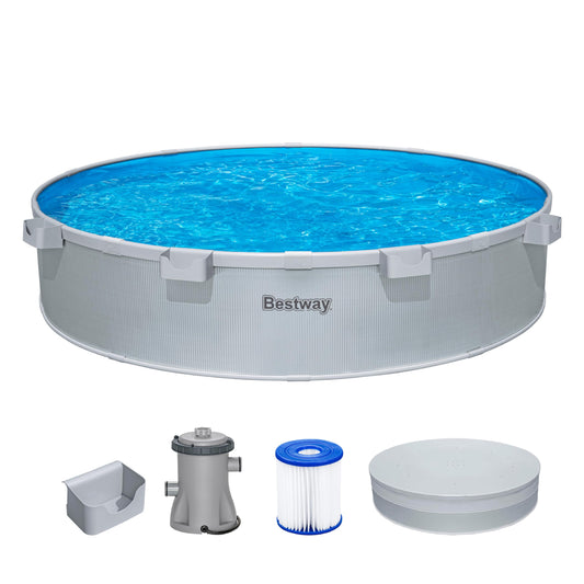 Bestway Stahlwandpool Set 305 x 61 cm, Rund, Grau – Aufstellpool mit Filterpumpe für den Garten, 3790 Liter Gartenpool im Industrial-Look