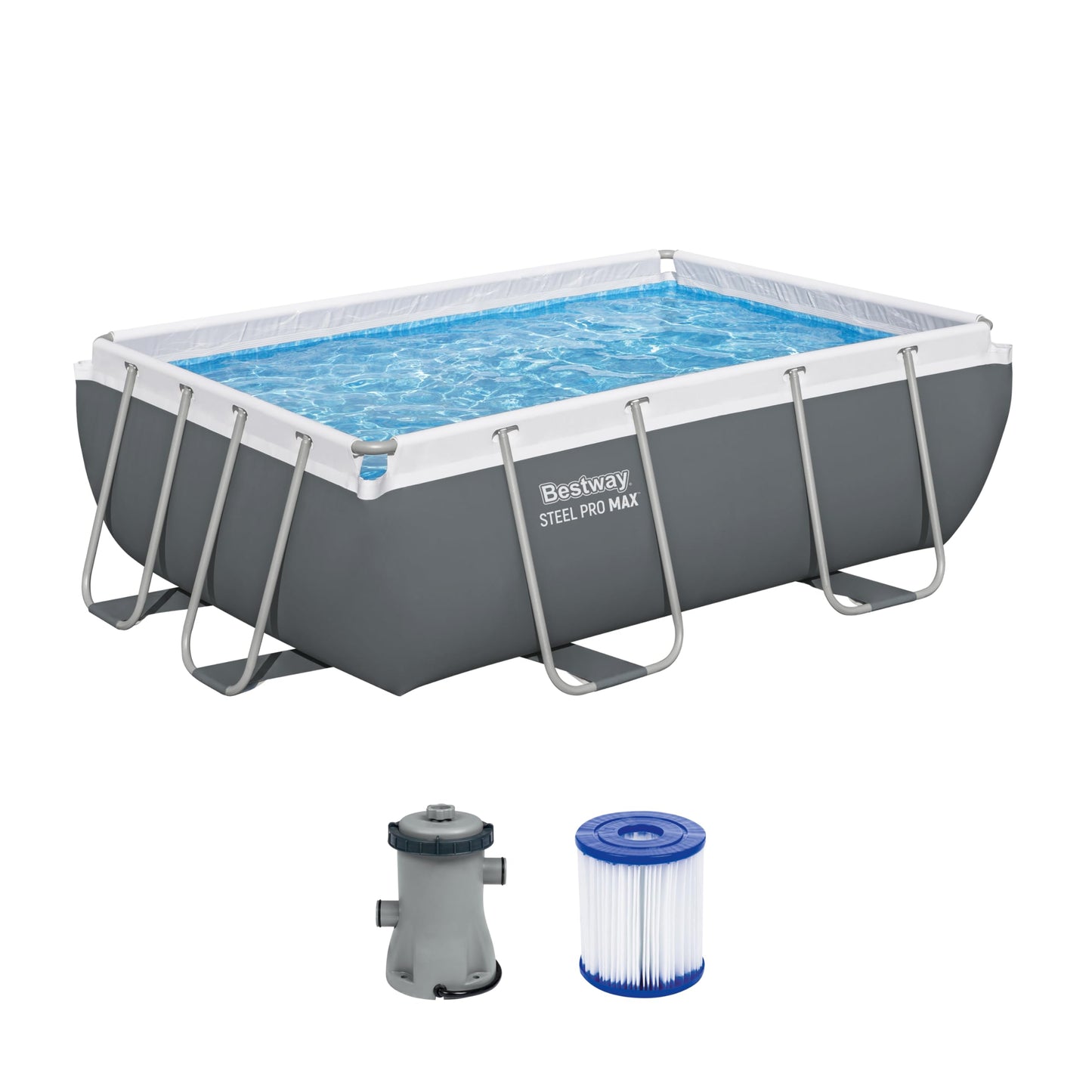 Bestway Pool-Set, rechteckig, 9 ft 3 Zoll x 6 ft 5 Zoll x 33 Zoll oder 2,82 m x 1,96 m x 84 cm