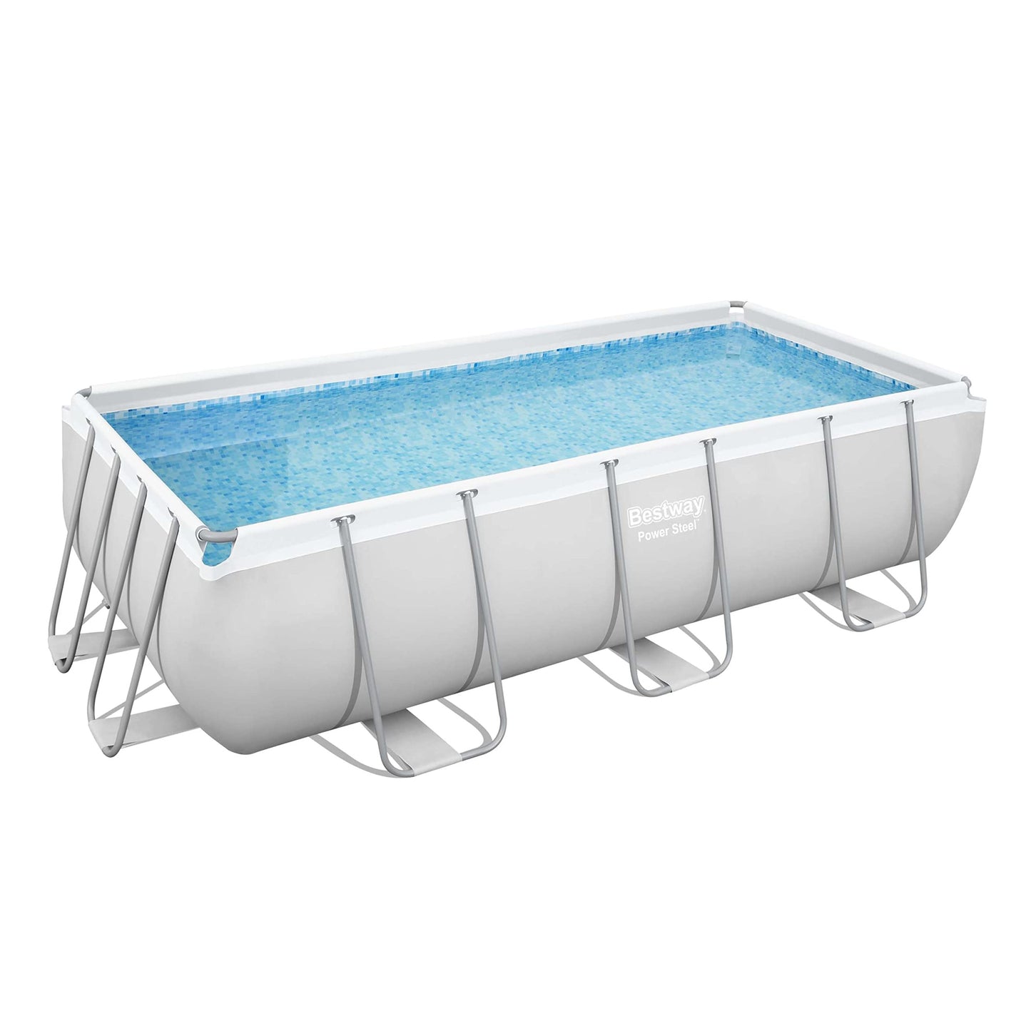 Bestway Power Steel Frame Pool-Set mit Sandfilteranlage 404 x 201 x 100 cm, lichtgrau, eckig