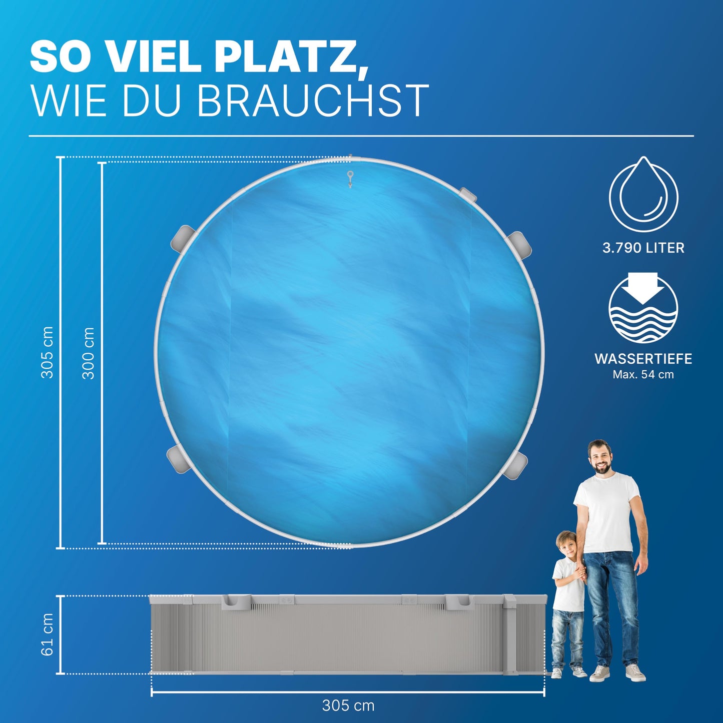 Bestway Stahlwandpool Set 305 x 61 cm, Rund, Grau – Aufstellpool mit Filterpumpe für den Garten, 3790 Liter Gartenpool im Industrial-Look