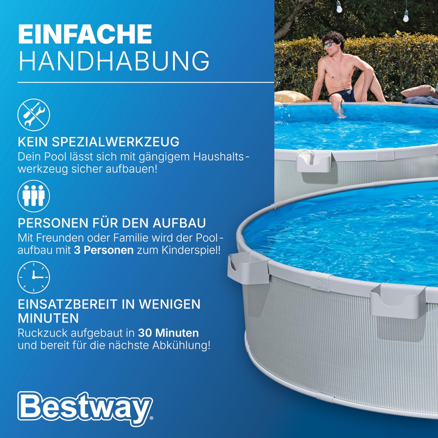 Bestway Stahlwandpool Set 305 x 61 cm, Rund, Grau – Aufstellpool mit Filterpumpe für den Garten, 3790 Liter Gartenpool im Industrial-Look