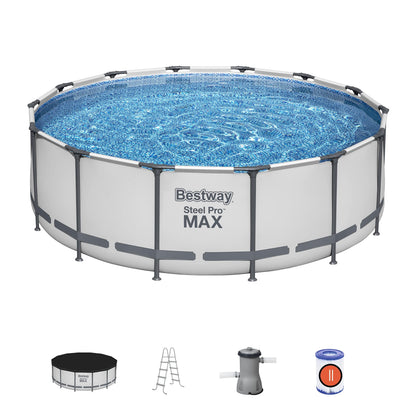 BESTWAY 5612X Abnehmbarer Pool Steel Pro Max 427 x 122 cm, mit Kartusche 3.028 L/H Abdeckung und Leiter, 56088, Blau