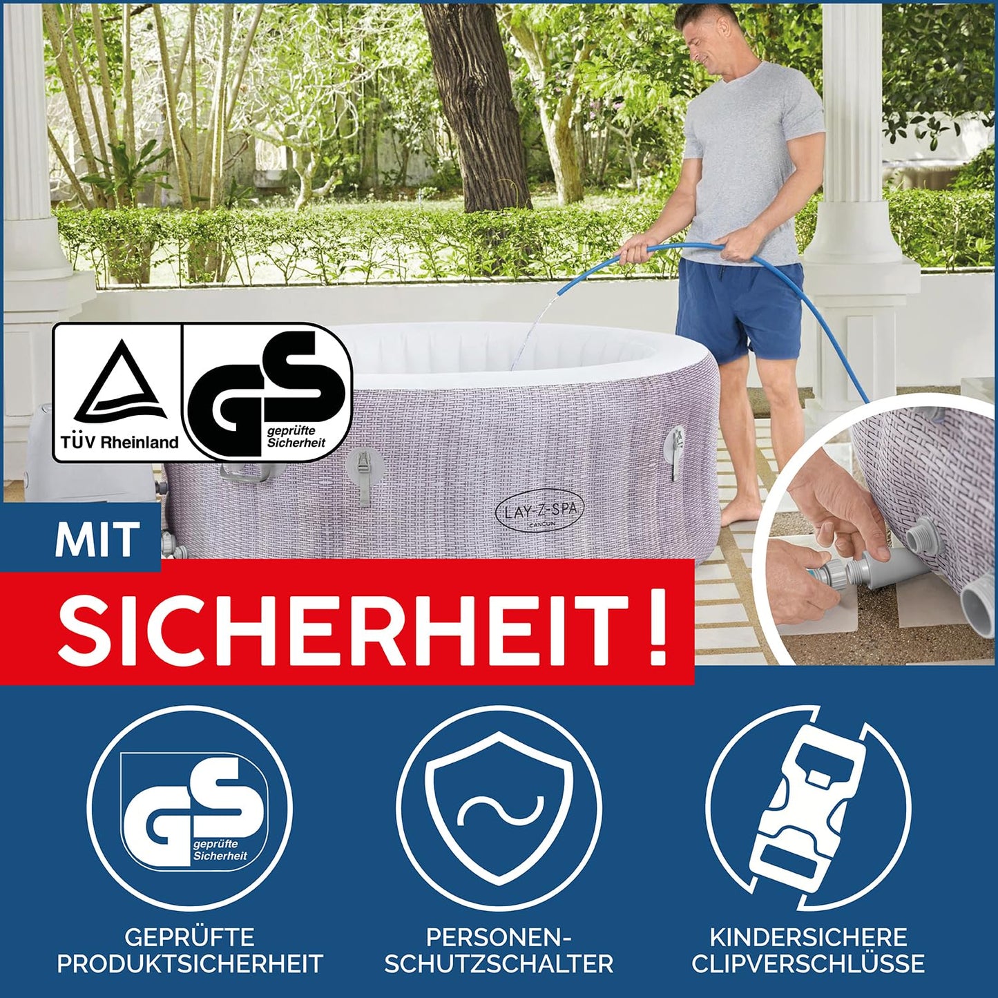 Bestway® Lay-Z-SPA® Cancun AirJet™ Whirlpool, 180 x 66 cm, 2-4 Personen, rund, graue Rattan-Optik