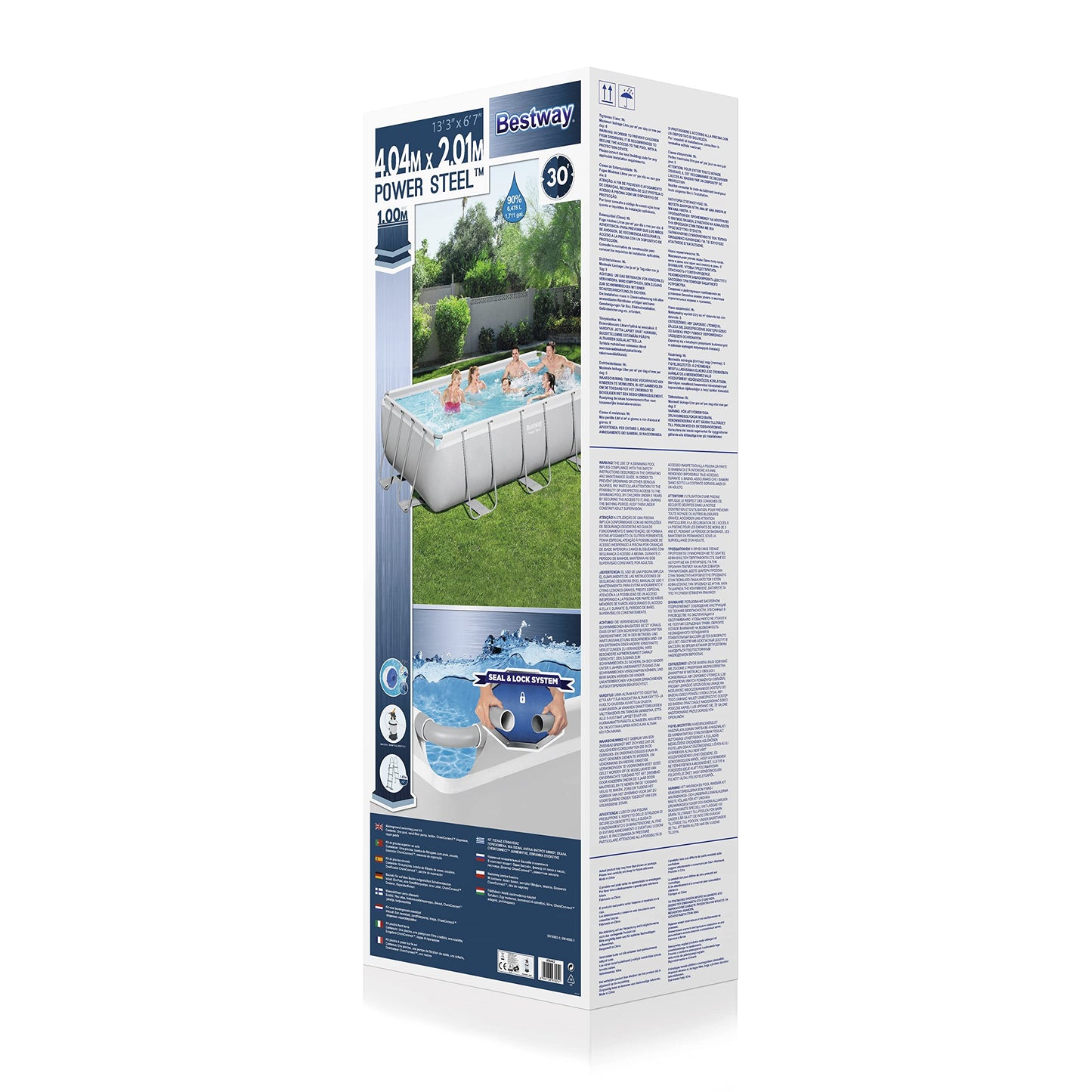 Bestway Power Steel Frame Pool-Set mit Sandfilteranlage 404 x 201 x 100 cm, lichtgrau, eckig