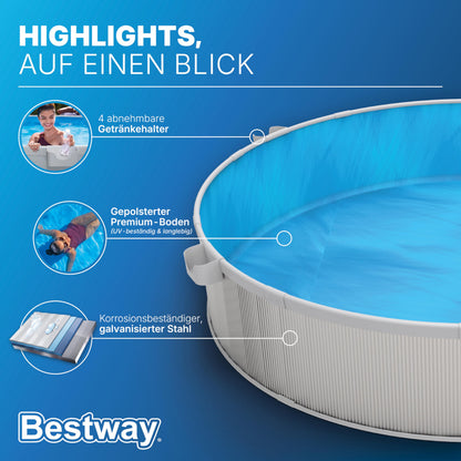 Bestway Stahlwandpool Set 305 x 61 cm, Rund, Grau – Aufstellpool mit Filterpumpe für den Garten, 3790 Liter Gartenpool im Industrial-Look