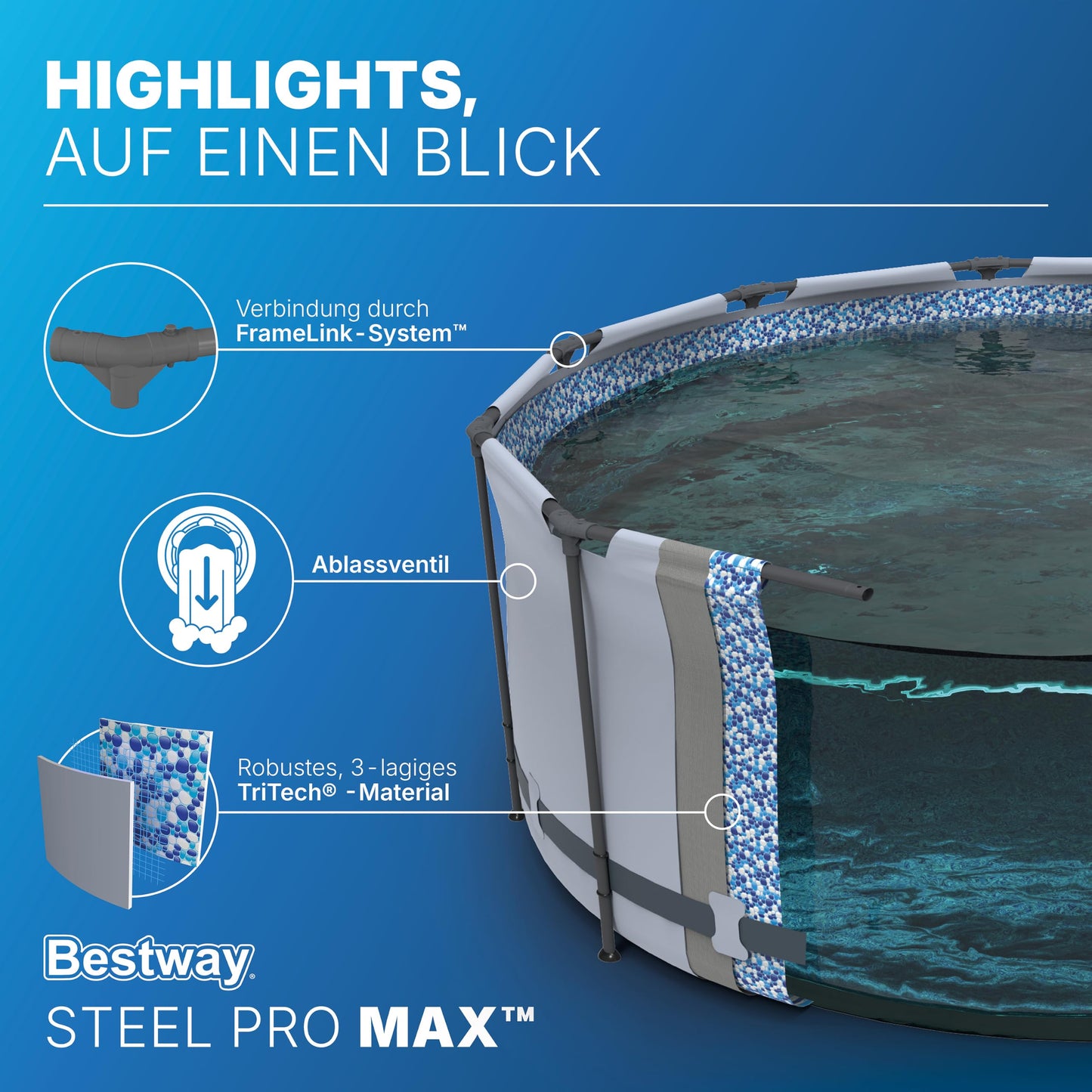 Bestway Aufstellpool rund 366x122 cm, Komplett-Set mit Filterpumpe