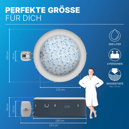 Bestway Lay-Z-SPA Energiespar-Whirlpool Miami AirJet, Ø 180 x 66 cm, 4 Personen, Heizung, Frostwächter, 120 AirJet-Düsen, Energiespardämmung, Thermo-Abdeckung, Dunkelblau