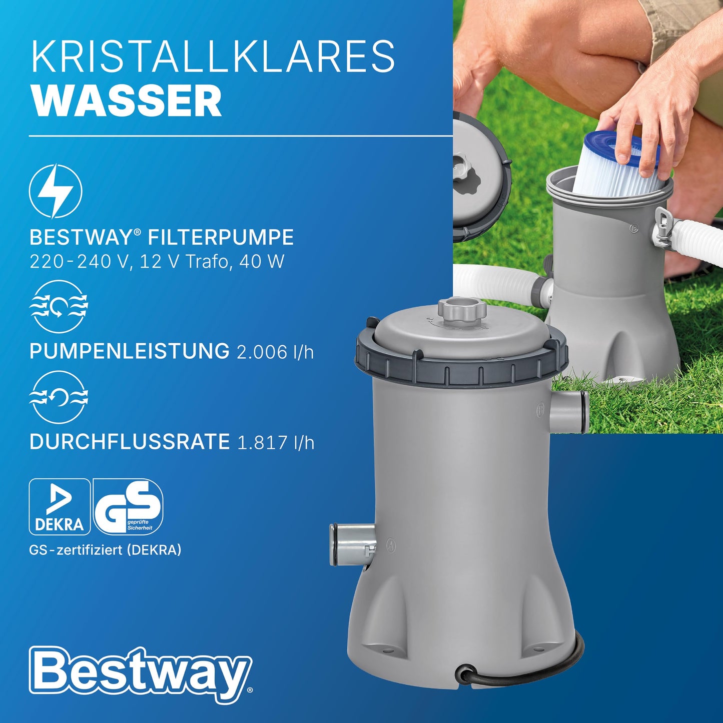 Bestway Aufstellpool rund 366x122 cm, Komplett-Set mit Filterpumpe