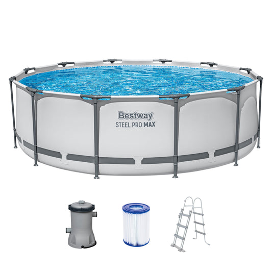 Bestway® Steel Pro MAX™ Aufstellpool-Set mit Filterpumpe Ø 366 x 100 cm, lichtgrau, rund