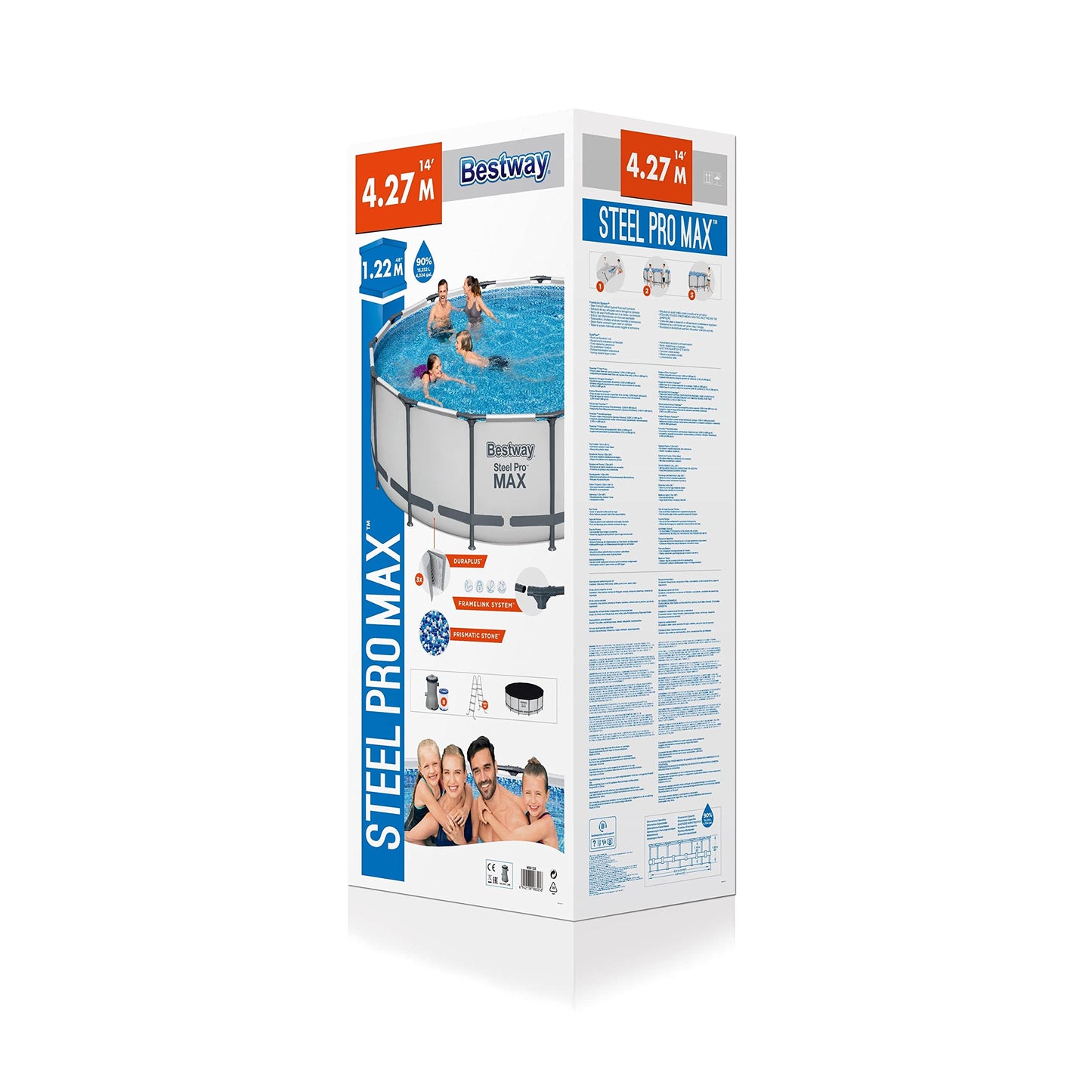 BESTWAY 5612X Abnehmbarer Pool Steel Pro Max 427 x 122 cm, mit Kartusche 3.028 L/H Abdeckung und Leiter, 56088, Blau
