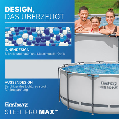 Bestway Aufstellpool rund 366x122 cm, Komplett-Set mit Filterpumpe