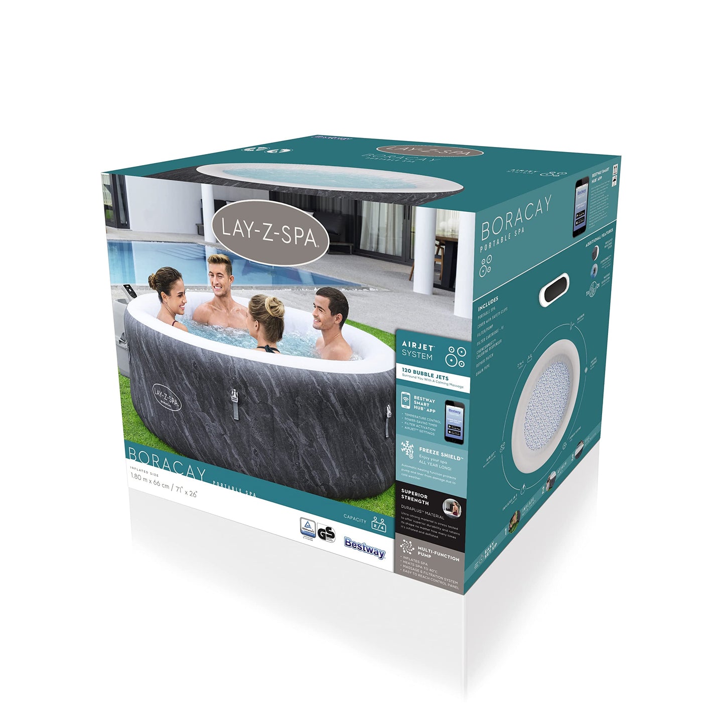 Bestway LAY-Z-SPA WLAN-Whirlpool Boracay AirJet Ø 180 x 66 cm, rund