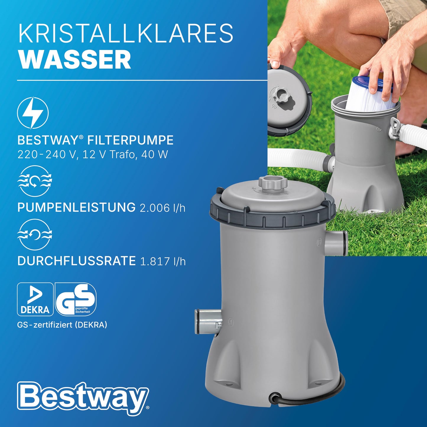 Bestway Aufstellpool rund 366x100 cm, Set mit Filterpumpe, Holz-Optik