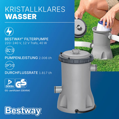 Bestway Aufstellpool rund 366x100 cm, Set mit Filterpumpe, Holz-Optik