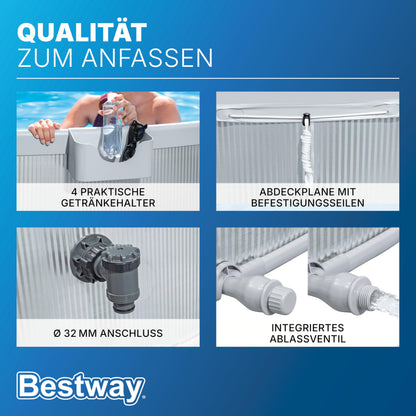 Bestway Stahlwandpool Set 305 x 61 cm, Rund, Grau – Aufstellpool mit Filterpumpe für den Garten, 3790 Liter Gartenpool im Industrial-Look