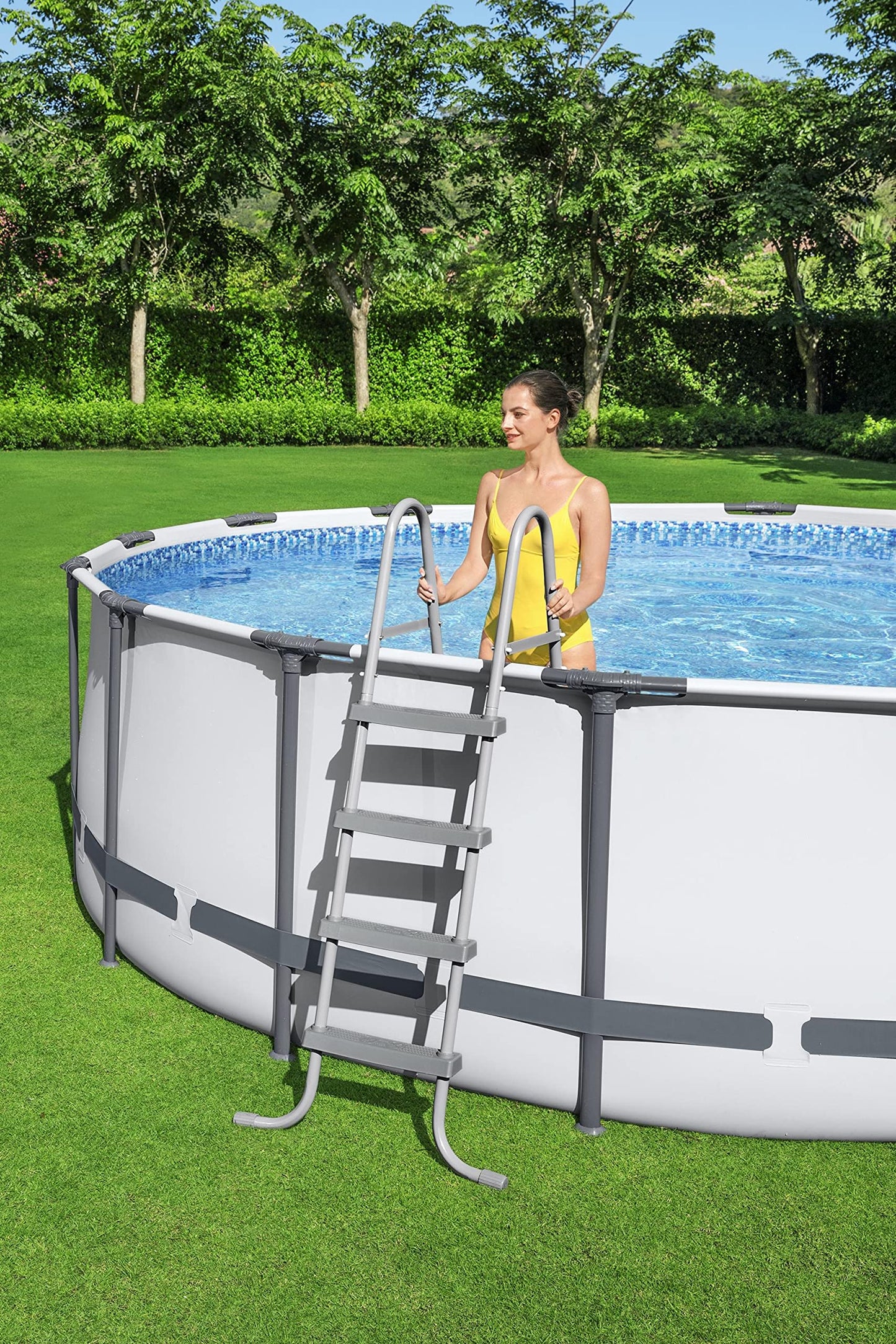 BESTWAY 5612X Abnehmbarer Pool Steel Pro Max 427 x 122 cm, mit Kartusche 3.028 L/H Abdeckung und Leiter, 56088, Blau