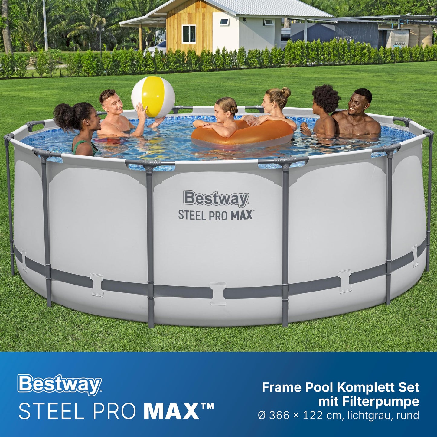 Bestway Aufstellpool rund 366x122 cm, Komplett-Set mit Filterpumpe