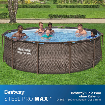 Bestway Steel Pro MAX Solo Pool ohne Zubehör 366 x 100 cm, Rattan-Optik (Schokobraun), rund