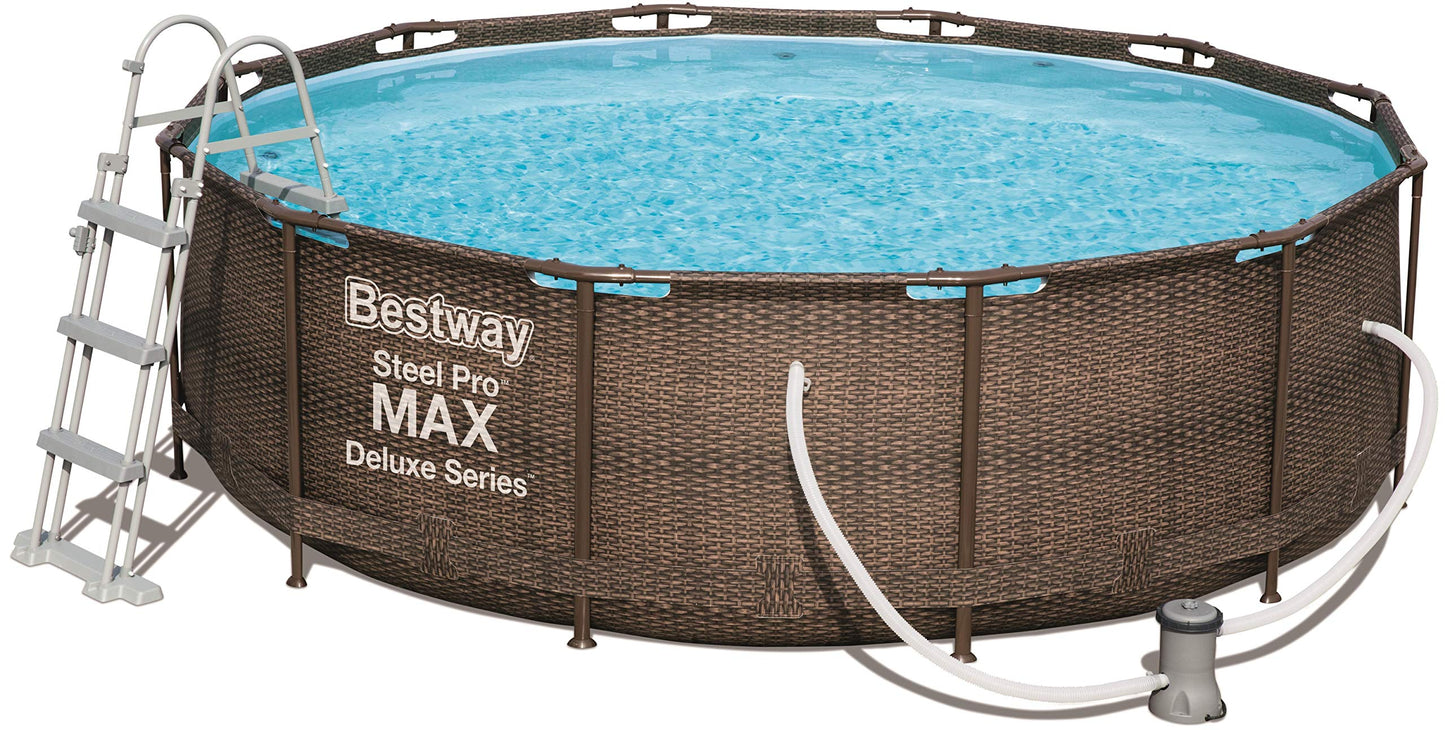 BESTWAY Steel Promax Deluxe Series Pool Set Ø366X100 cm, Stahlrahmenpool-Set mit Filterpumpe und Zubehör