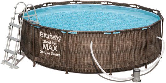 BESTWAY Steel Promax Deluxe Series Pool Set Ø366X100 cm, Stahlrahmenpool-Set mit Filterpumpe und Zubehör