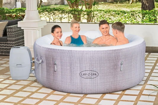 Bestway® Lay-Z-SPA® Cancun AirJet™ Whirlpool, 180 x 66 cm, 2-4 Personen, rund, graue Rattan-Optik