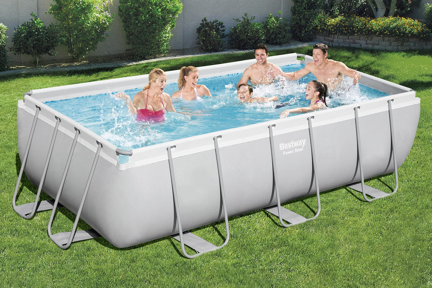 Bestway Power Steel Frame Pool-Set mit Sandfilteranlage 404 x 201 x 100 cm, lichtgrau, eckig