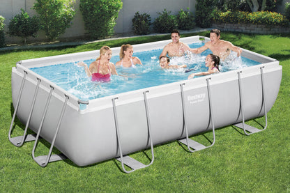 Bestway Power Steel Frame Pool-Set mit Sandfilteranlage 404 x 201 x 100 cm, lichtgrau, eckig