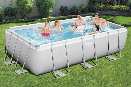 Bestway Power Steel Frame Pool-Set mit Sandfilteranlage 404 x 201 x 100 cm, lichtgrau, eckig