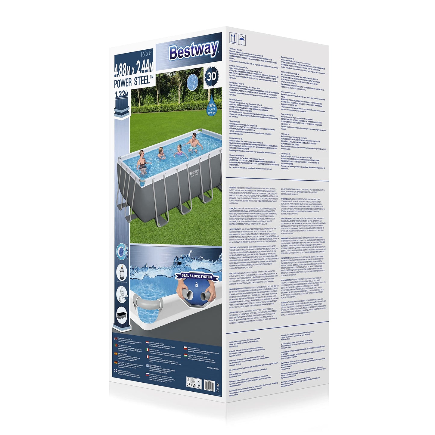 Bestway Power Steel™ Aufstellpool rechteckig 488 x 244 x 122 cm mit Sandfilter, Plane, Leiter