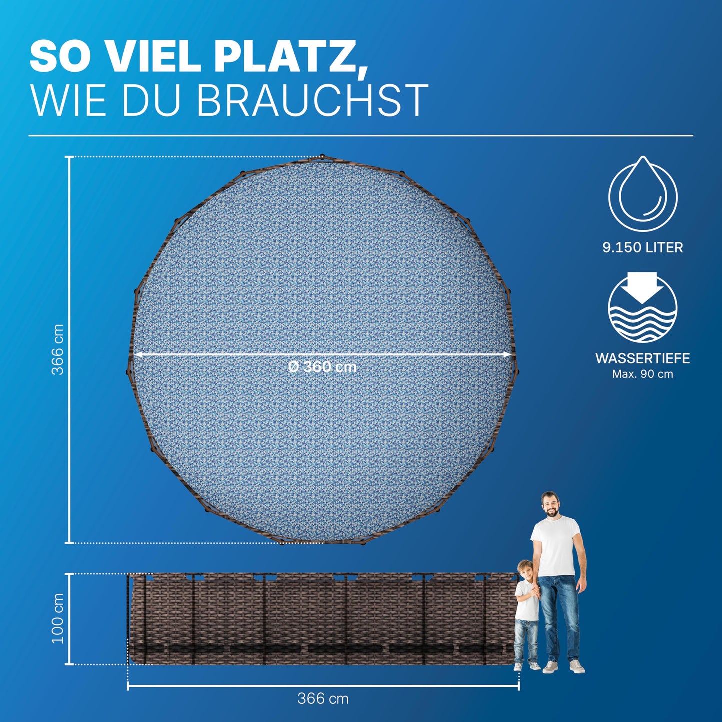Bestway Steel Pro MAX Solo Pool ohne Zubehör 366 x 100 cm, Rattan-Optik (Schokobraun), rund