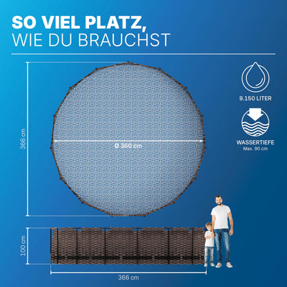 Bestway Steel Pro MAX Solo Pool ohne Zubehör 366 x 100 cm, Rattan-Optik (Schokobraun), rund