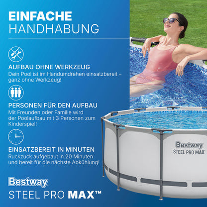 Bestway Aufstellpool rund 366x122 cm, Komplett-Set mit Filterpumpe