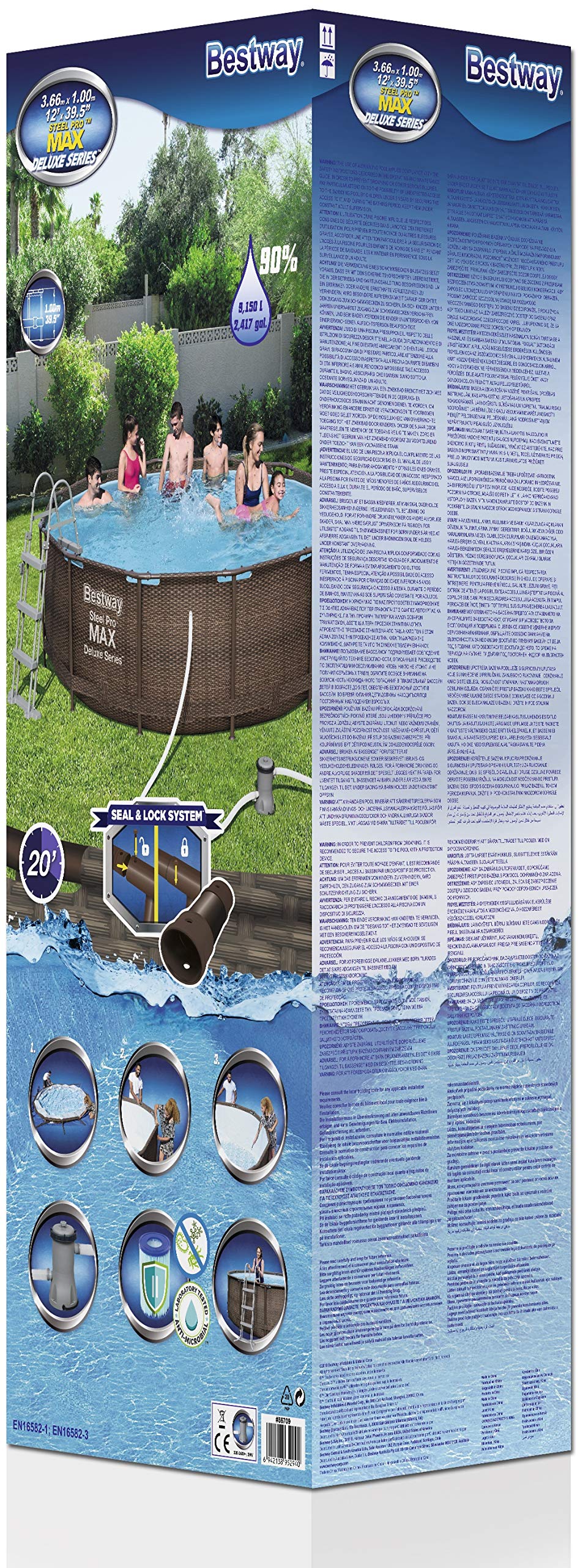 BESTWAY Steel Promax Deluxe Series Pool Set Ø366X100 cm, Stahlrahmenpool-Set mit Filterpumpe und Zubehör