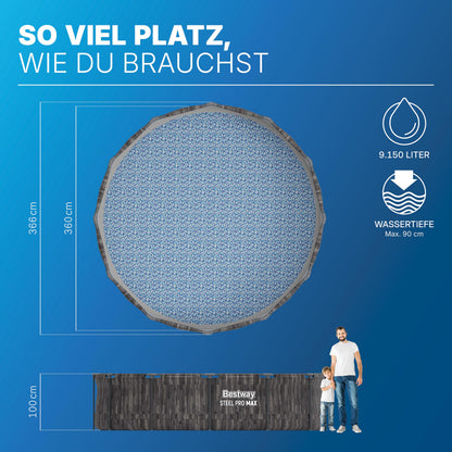 Bestway Aufstellpool rund 366x100 cm, Set mit Filterpumpe, Holz-Optik
