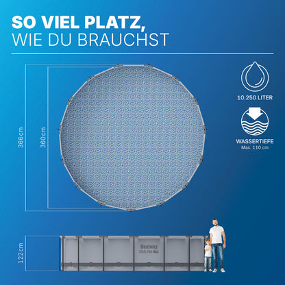 Bestway Aufstellpool rund 366x122 cm, Komplett-Set mit Filterpumpe