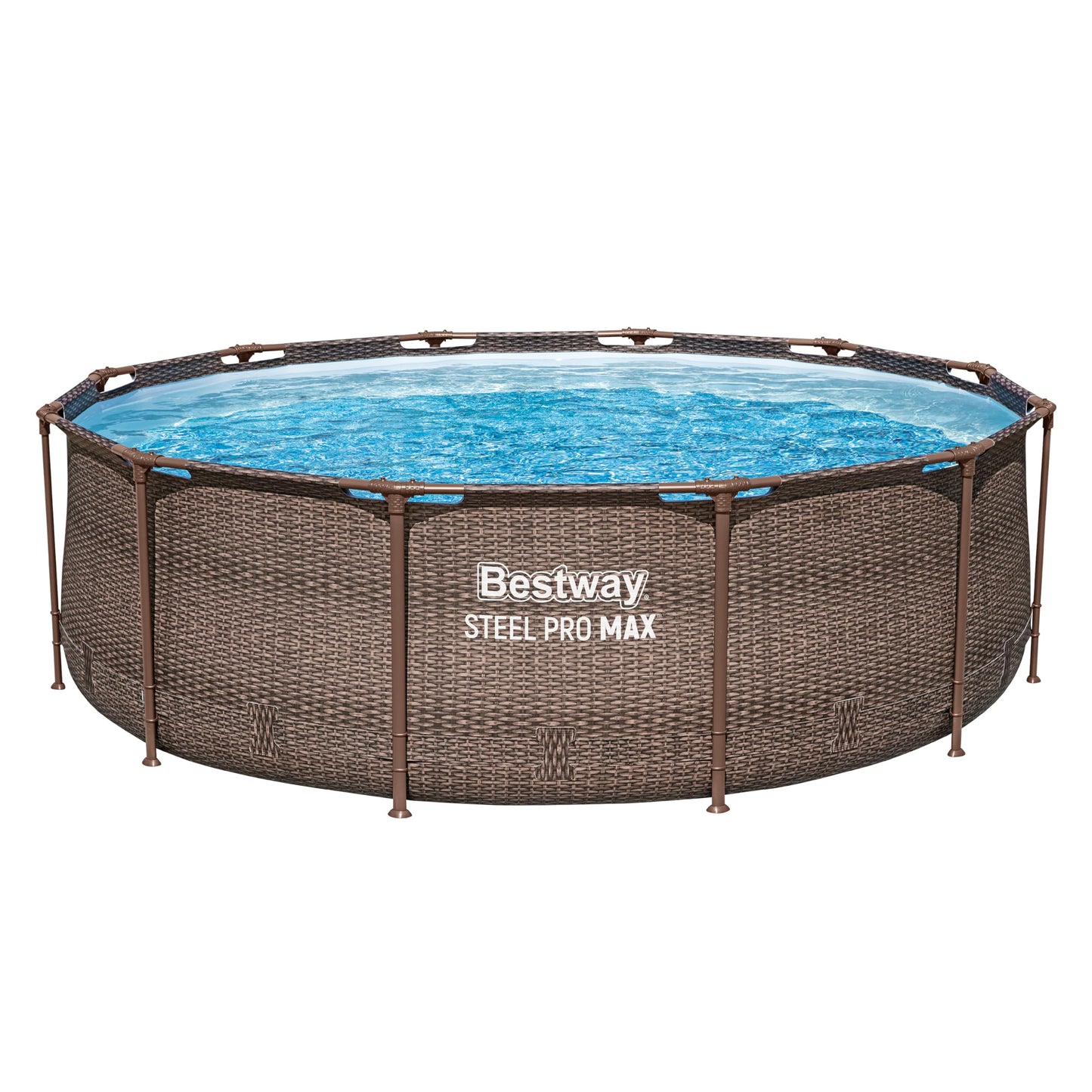 Bestway Steel Pro MAX Solo Pool ohne Zubehör 366 x 100 cm, Rattan-Optik (Schokobraun), rund