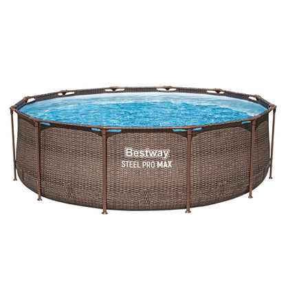 Bestway Steel Pro MAX Solo Pool ohne Zubehör 366 x 100 cm, Rattan-Optik (Schokobraun), rund