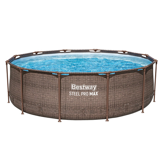 Bestway Steel Pro MAX Solo Pool ohne Zubehör 366 x 100 cm, Rattan-Optik (Schokobraun), rund