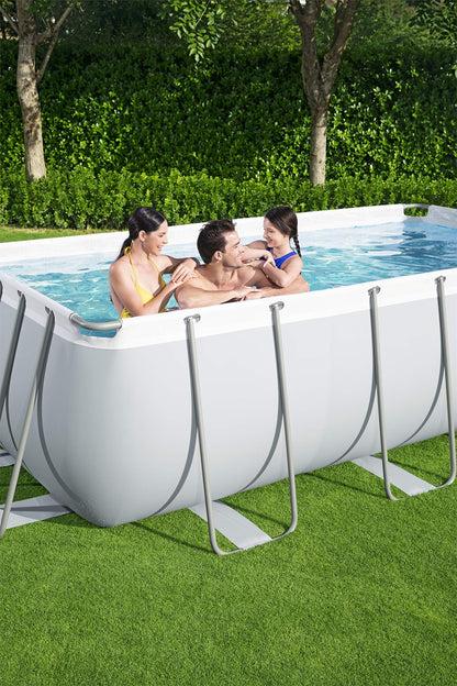 Bestway Power Steel Frame Pool-Set mit Sandfilteranlage 404 x 201 x 100 cm, lichtgrau, eckig