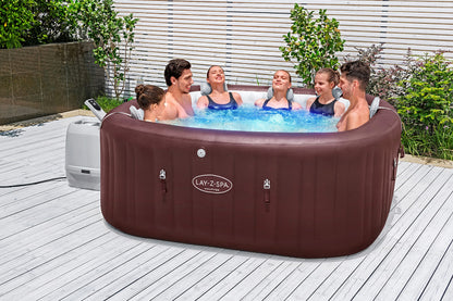 Bestway LAY-Z-SPA Energiespar-Whirlpool Maldives HydroJet Pro, 201 x 201 x 80 cm, 7 Personen, Heizung, Frostwächter, 8 HydroJet-Düsen, 180 AirJet-Düsen, App-Steuerung, Thermo-Abdeckung, Mahagoni, LEDs