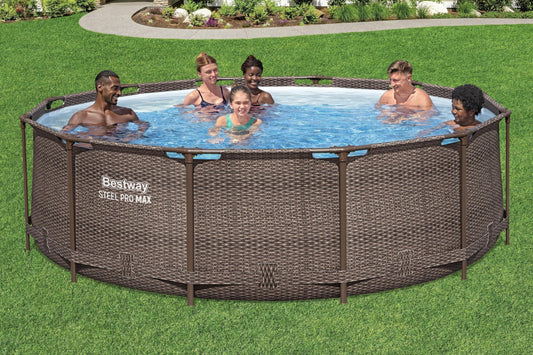 Bestway Steel Pro MAX Solo Pool ohne Zubehör 366 x 100 cm, Rattan-Optik (Schokobraun), rund