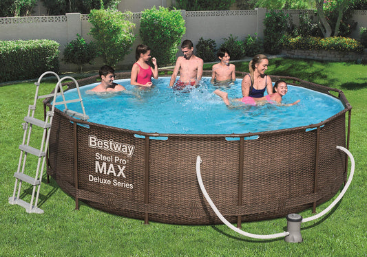 BESTWAY Steel Promax Deluxe Series Pool Set Ø366X100 cm, Stahlrahmenpool-Set mit Filterpumpe und Zubehör